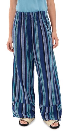 Free People Free People Days End Solar Linen Stripe Pants Navy Combo