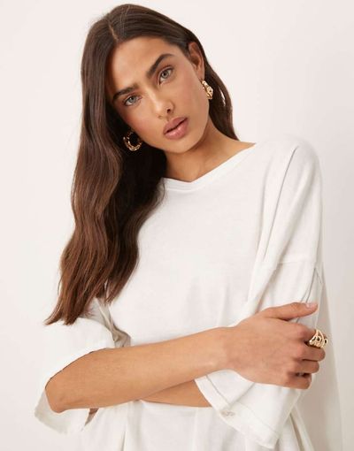 Free People Free People devon relaxed fit t-shirt in ivory-White