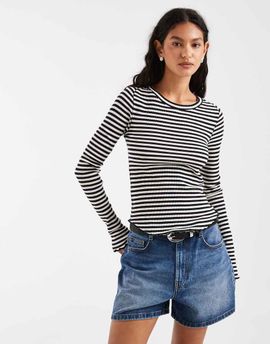 Free People Free People Easy does it striped long sleeve T-shirt in black white-Multi