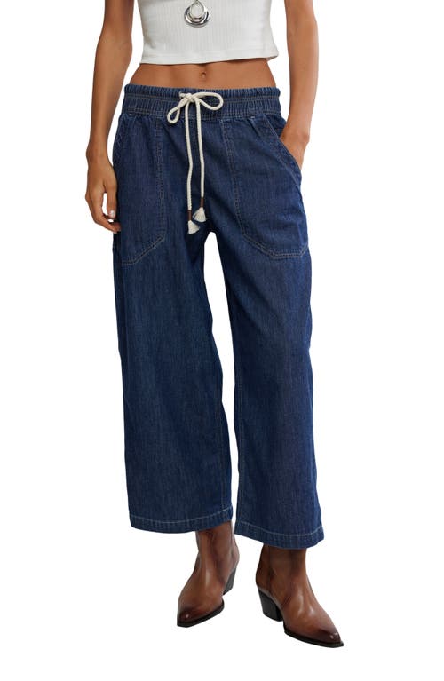 Free People Free People Easy Peasy Wide Leg Mid Rise Denim Drawstring Pants