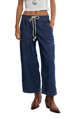 Free People Free People Easy Peasy Wide Leg Mid Rise Denim Drawstring Pants