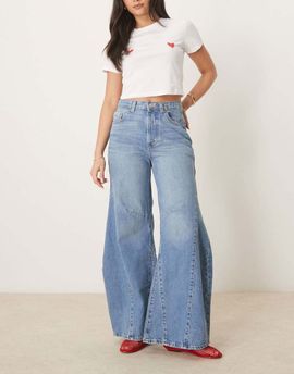 Free People Free People eden baggy wide leg jeans in mid-wash blue