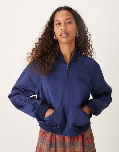 Free People Free People ellie satin bomber jacket in cosmic club-Blue