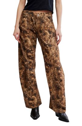 Free People Free People Fable Snakeskin Print Low Rise Arced Wide Leg Jeans