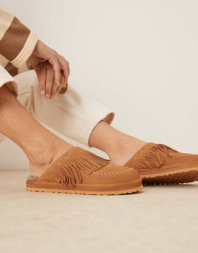 Free People Free People fallon suede fringed mules in toffee-Brown