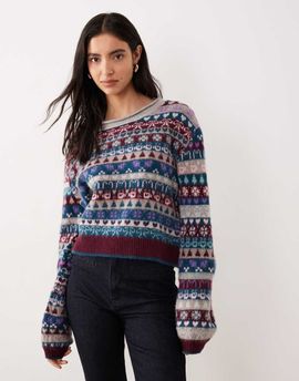 Free People Free People favorite things sweater in frosted wine graphics-Red