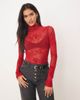 Free People Free People filigree high neck long sleeve mesh top in deep cherry-Red - 1