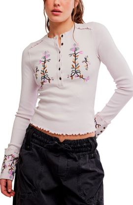 Free People Free People Fleur Embroidered Henley Top