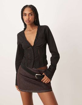 Free People Free People frankie long sleeve corset top in black