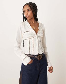 Free People Free People frankie long sleeve corset top in ivory-White