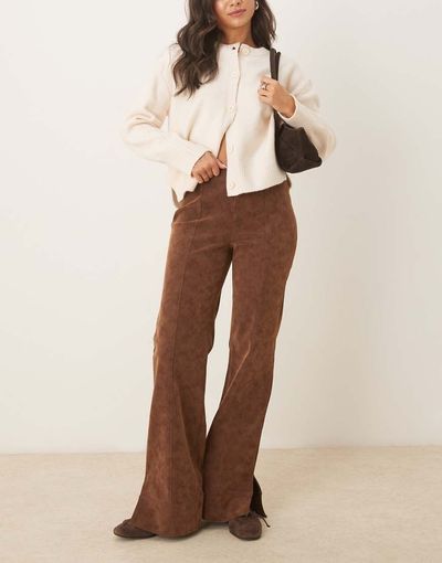 Free People Free People Glow Up suede flared pants in brown-White