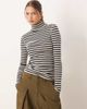 Free People Free People Good Good high turtleneck long sleeve top in black stripe-Brown - 1
