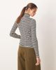 Free People Free People Good Good high turtleneck long sleeve top in black stripe-Brown - 2