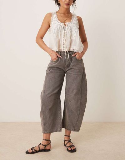 Free People Free People good luck mid rise barrel leg jeans in archive gray