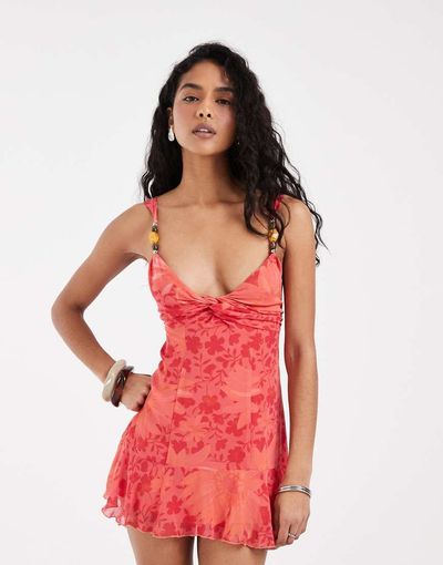 Free People Free People Heat of the Moment floral mini dress in tart berry combo-Multi
