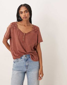 Free People Free People heirloom henley button up tee in canyon sunset-Brown