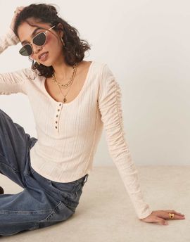 Free People Free People hope henley ribbed long sleeve top in light pink