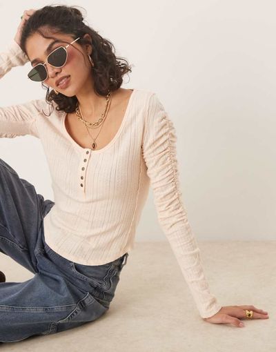 Free People Free People hope henley ribbed long sleeve top in light pink