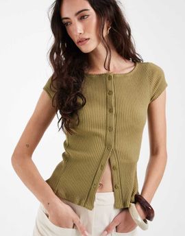Free People Free People Intimately FP most wanted rib knit button down cardigan top in green