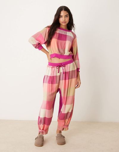 Free People Free People Intimately FP plaid flannel pajama pants in pink multi - part of a set