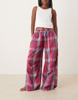 Free People Free People Intimately FP wide leg plaid pajama pants in maroon-Red