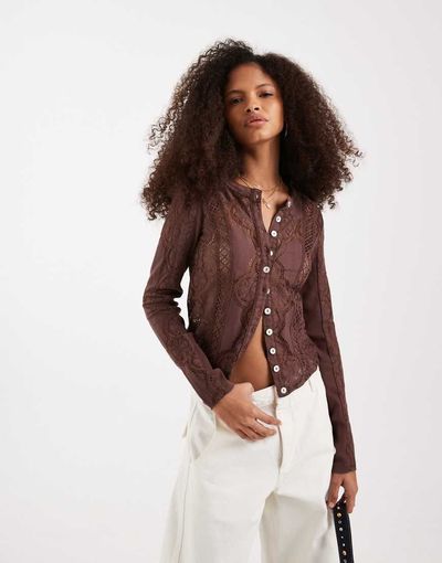 Free People Free People jae knit long sleeve tee in sugar almond-Brown