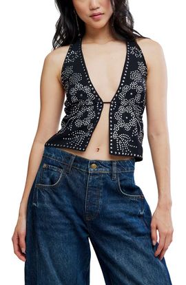 Free People Free People Kenzie Studded Crop Halter Top