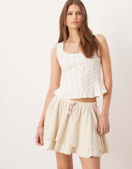 Free People Free People lady tulip ruffle mini skirt in tea-Neutral