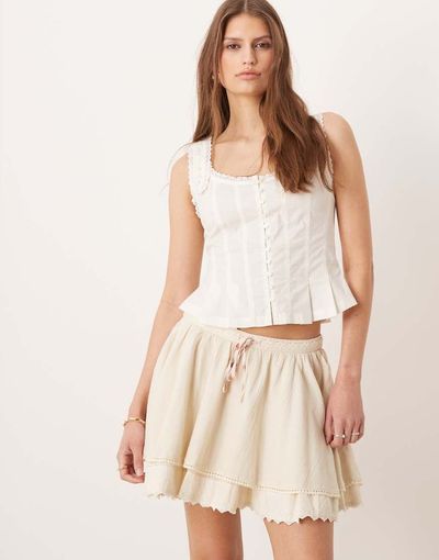 Free People Free People lady tulip ruffle mini skirt in tea-Neutral