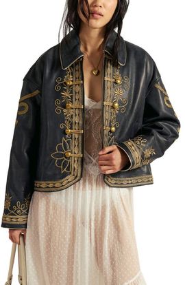 Free People Free People Lana Embroidered Leather Jacket