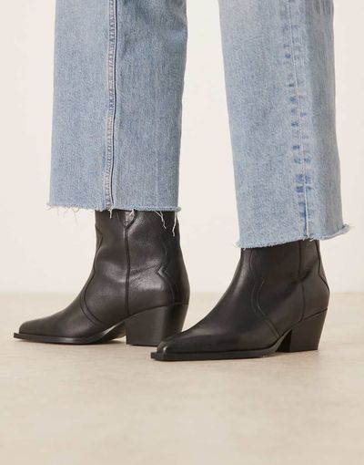Free People Free People low heel leather cowboy boots in black
