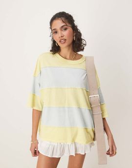 Free People Free People maddie striped oversized t-shirt in yellow