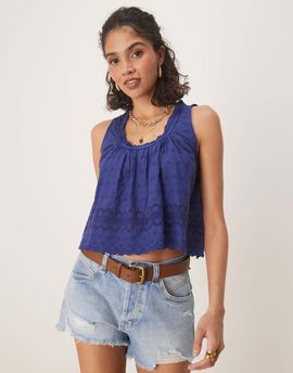 Free People Free People marina eyelet detail tank top in blue