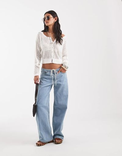 Free People Free People Maris fine gauge cardigan in ivory-White