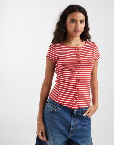 Free People Free People most wanted short cardigan in red striped print-Multi