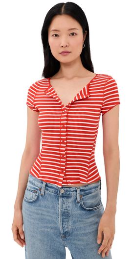 Free People Free People Most Wanted Striped Cardigan Red/White Stripe