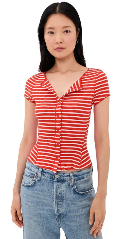 Free People Free People Most Wanted Striped Cardigan Red/White Stripe