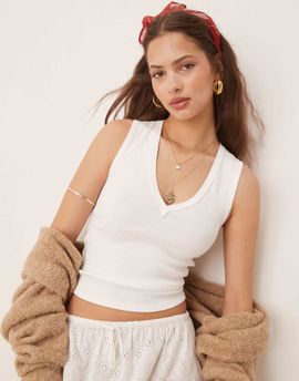 Free People Free People neria v-neck tank top in ivory-White