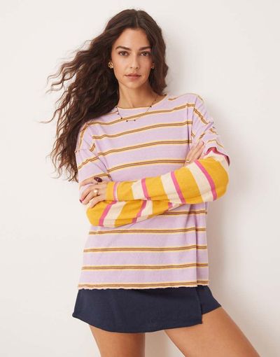 Free People Free People nina striped long sleeve top in pink