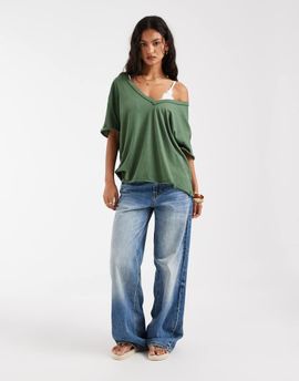 Free People Free People Nina v neck tee in dark green