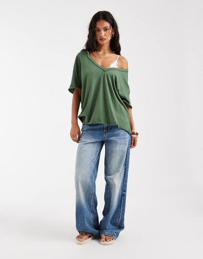 Free People Free People Nina v neck tee in dark green