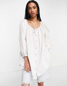 Free People Free People oxford swing tunic blouse in off white-Blue