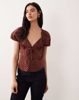 Free People Free People polka dot printed blouse in chocolate-Brown