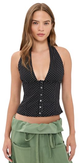 Free People Free People Ramona Printed Halter Top Black Combo