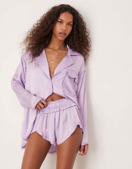 Free People Free People satin pajama shorts in orchid - part of a set-Purple