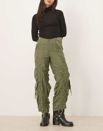 Free People Free People scorpio shirred pants in khaki-Green