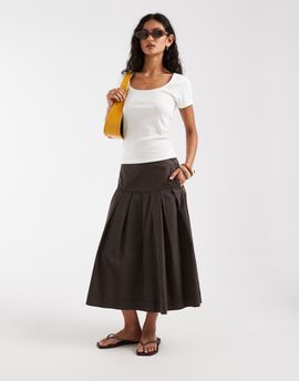 Free People Free People Skipper pleated midi skirt in double espresso-Brown