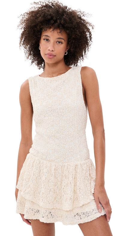 Free People Free People Slow Burn Lace Mini Dress Natural Combo