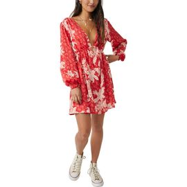 Free People Free People Soli Plunge Neck Long Sleeve Minidress