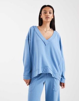 Free People Free People staycation v-neck pullover sweatshirt fabric top in blissful blue - part of a set